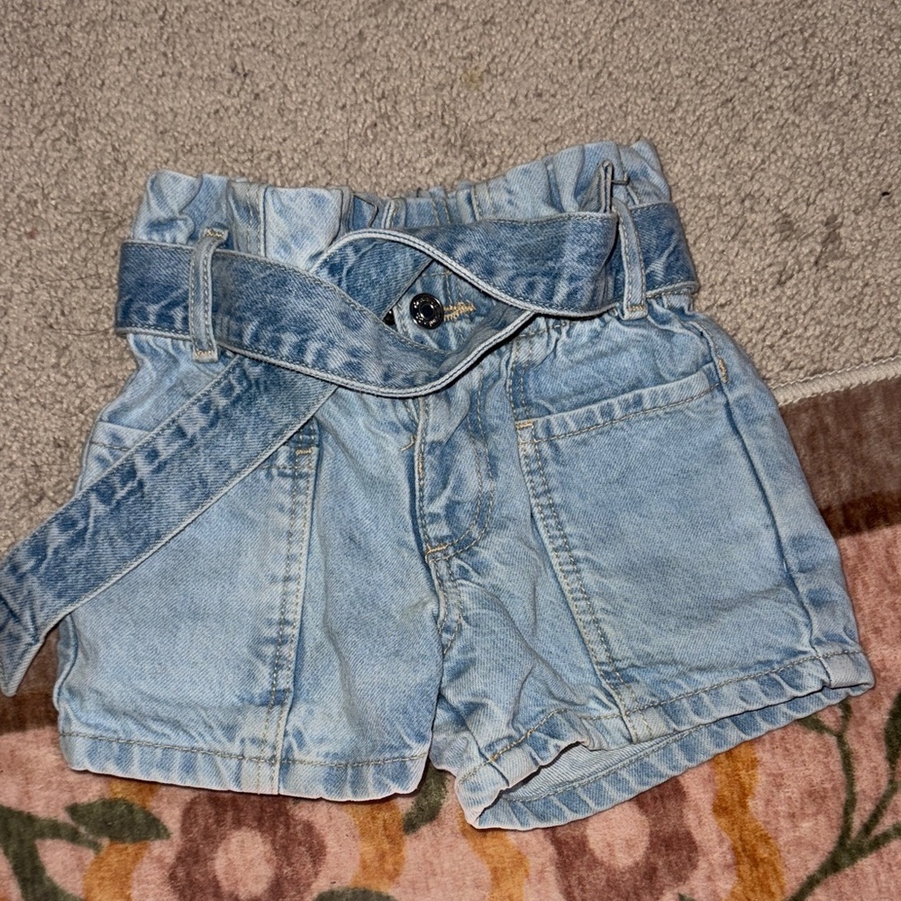 Primark kids Light Blue Denim paper bag waist Shorts Sz2-3